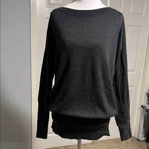 White House Black Market Charcoal Knit Tunic Top